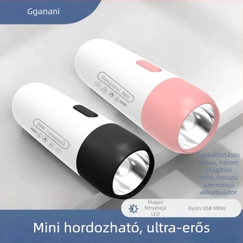 USB-s újratölthető LED mini elemlámpa, hordozható többfunkciós világítás (10W LED, beépített 18650-es elem, 200–500 m hatótáv)