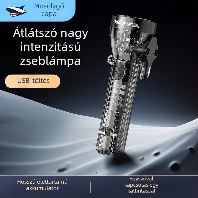 Smiling Shark kulcstartó LED fejlámpa több szintű beállítással és oldalsó fénnyel, újratölthető