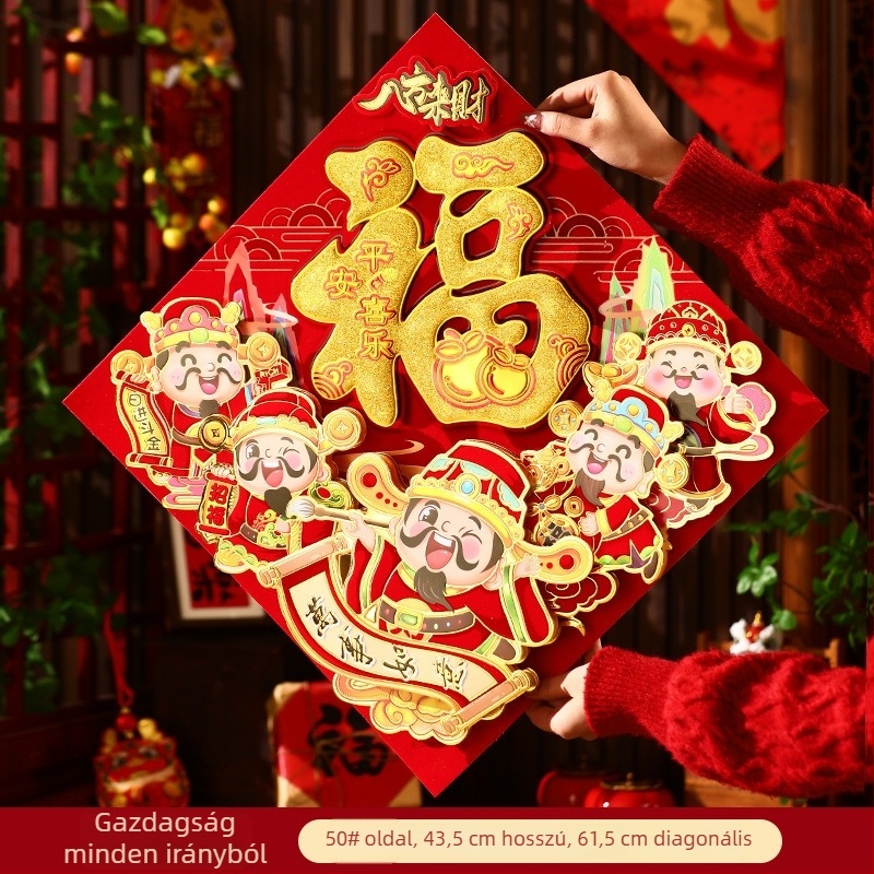 Ajtó boldogság matrica – 3D flocking anyag, beltéri használatra, forrónyomtatásos kivitelezés, kínai stílus, 2026-os Ló éve