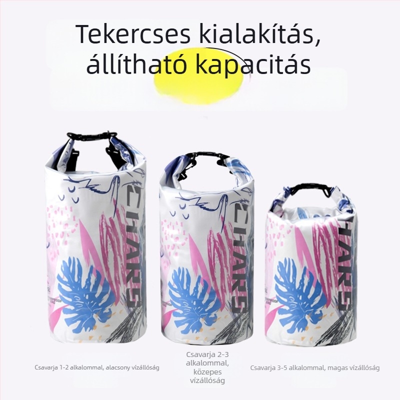 Kültéri vízálló táska vízi sportokra (PVC, kapacitás 20 liter alatt, virágos mintázat, szabadidős utazási stílus)