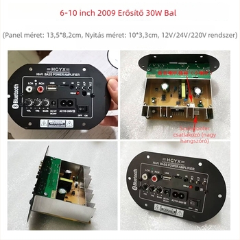 Autós audio vezérlőpanel - Bluetooth, USB, memória kártya, szubwoofer, 30W erősítő