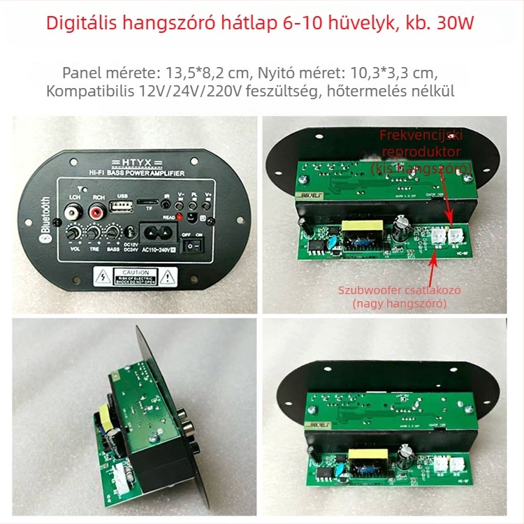 Autós audio vezérlőpanel - Bluetooth, USB, memória kártya, szubwoofer, 30W erősítő