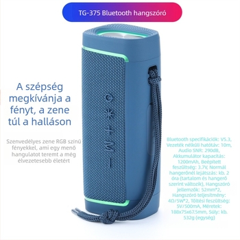 TG375 vezeték nélküli Bluetooth hangszóró LED-es világítással, IPX4 vízálló, 10W, beépített 1200-2000mAh akkumulátor, frekvenciatartomány 100Hz-20kHz