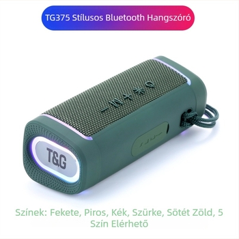 TG375 vezeték nélküli Bluetooth hangszóró LED-es világítással, IPX4 vízálló, 10W, beépített 1200-2000mAh akkumulátor, frekvenciatartomány 100Hz-20kHz