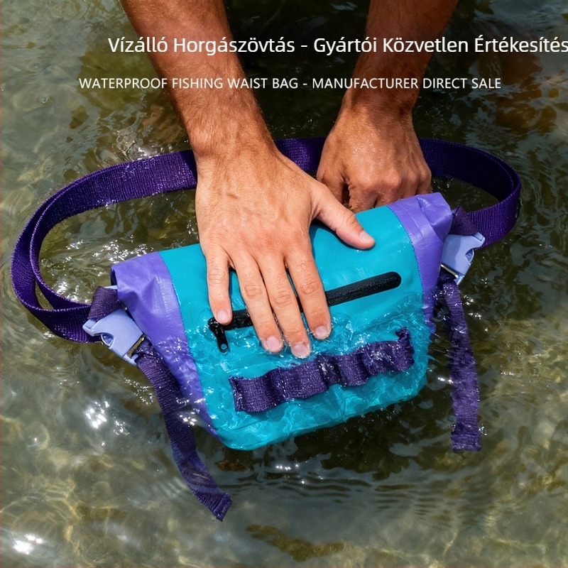 Vízálló deréktáska, multifunkcionális keresztpántos válltáska szabadtéri tevékenységekhez; PVC anyag; uniszex; alkalmas horgászatra és hegymászatra