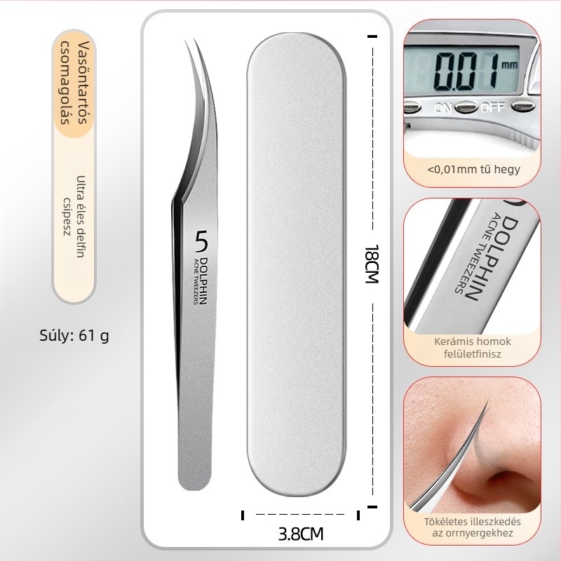 Rozsdamentes acélból készült akne készlet: mitesszer-klipszek és akne-tűk