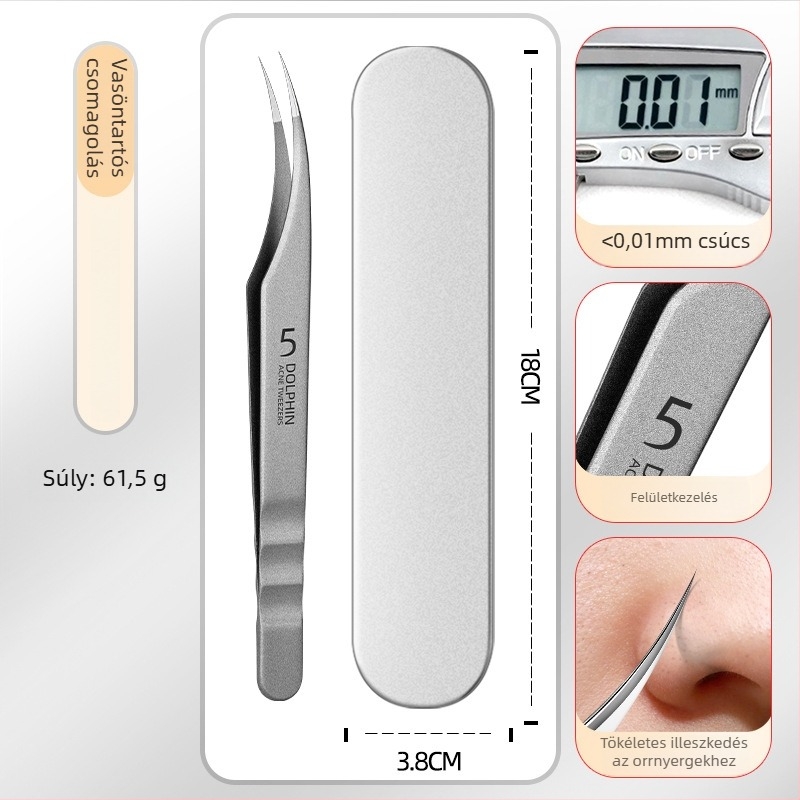 Rozsdamentes acélból készült akne készlet: mitesszer-klipszek és akne-tűk