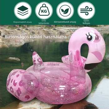 PVC felfújható flamingó, flitterekkel, medencés úszóágy, nagy méret, felnőtteknek, átlátszó