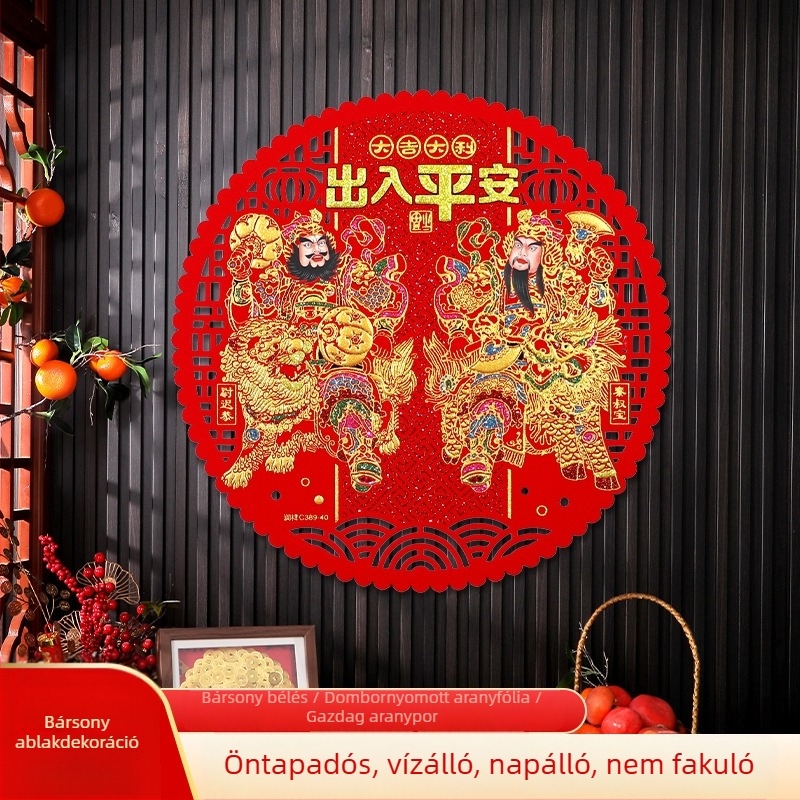 Új stílusú velúr ablak matricák ragasztó hátlappal, Qin Shubao, Yuchi Gong, Zhang Fei és Guan Yu ábrázolásával kínai új évre