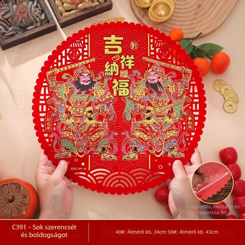 Új stílusú velúr ablak matricák ragasztó hátlappal, Qin Shubao, Yuchi Gong, Zhang Fei és Guan Yu ábrázolásával kínai új évre