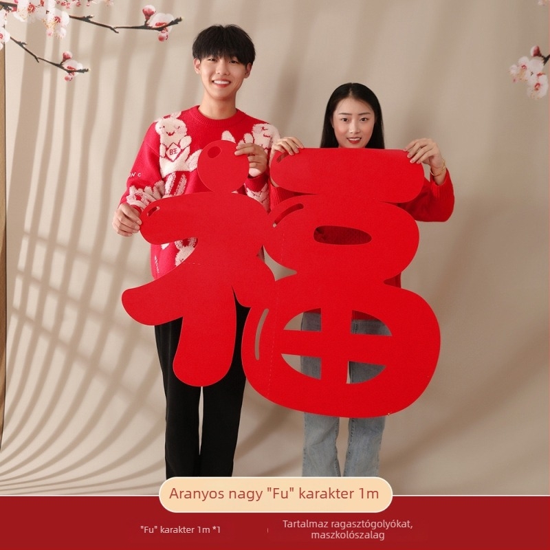 Fu karakter ajtó-, fal- és ablakdekorációs matricák a Ló évére (2026) – nem szőtt anyag, lézergravírozás, kínai stílus
