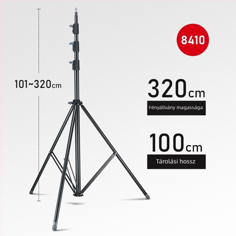 LINCO ZENITH LED Fotó láb állvány, hordozható háromlábú állvány, magasság 3,2 m, SPCC acél, teherbírás 8 kg, 3 részegység, csőátmérők 19/22.2/25.4/28.6 mm