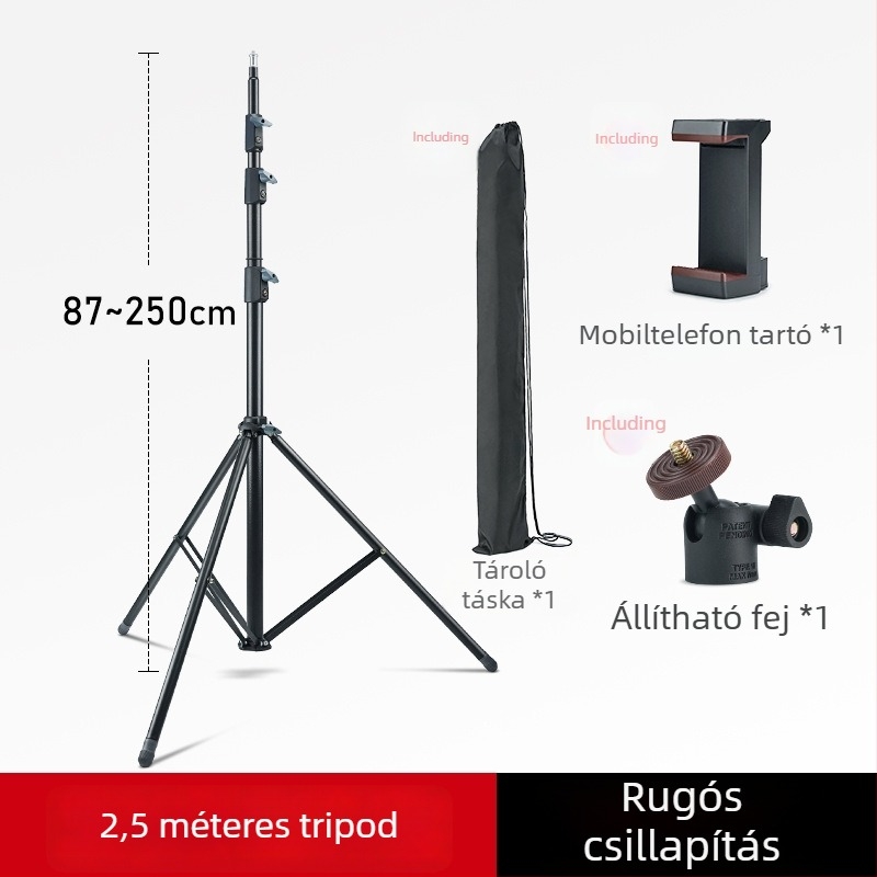 LINCO ZENITH LED Fotó láb állvány, hordozható háromlábú állvány, magasság 3,2 m, SPCC acél, teherbírás 8 kg, 3 részegység, csőátmérők 19/22.2/25.4/28.6 mm