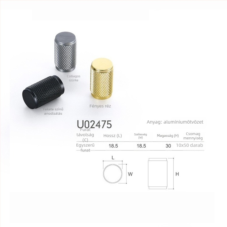 Szekrényajtó és fiók fogantyú, egylyukú, kerek fejű, európai stílusú, alumínium, elektroplatált, modell U02443, modern egyszerűség