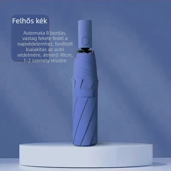Reklám esernyő napsütésre és esőre, automata nyitás-zárás; 8 bordás keret rostból és acél rúd; vinil 190T bevonat UPF>50; logónyomtatás és testreszabás elérhető; felnőtteknek