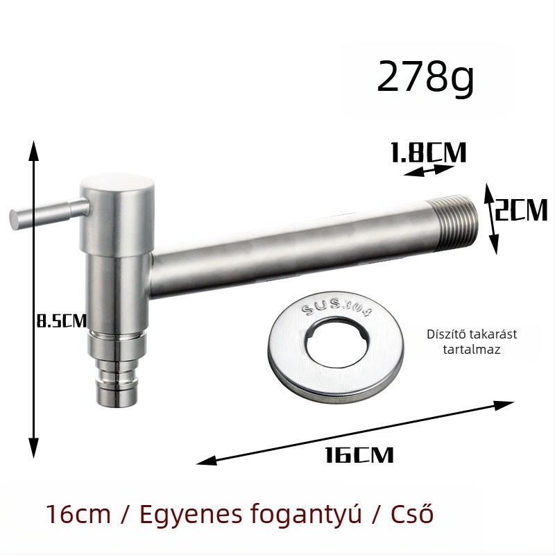 304 rozsdamentes acél mosógép csaptelek, falba beépíthető hosszabbító, 20 mm bemenet/kimenet, teljes réz szeleptest, 0–90 °C