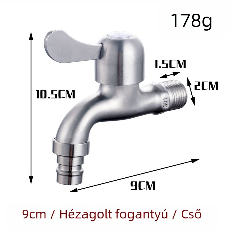 304 rozsdamentes acél mosógép csaptelek, falba beépíthető hosszabbító, 20 mm bemenet/kimenet, teljes réz szeleptest, 0–90 °C