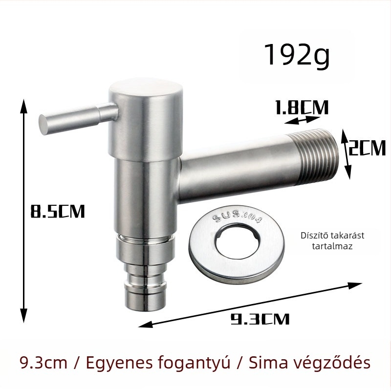 304 rozsdamentes acél mosógép csaptelek, falba beépíthető hosszabbító, 20 mm bemenet/kimenet, teljes réz szeleptest, 0–90 °C