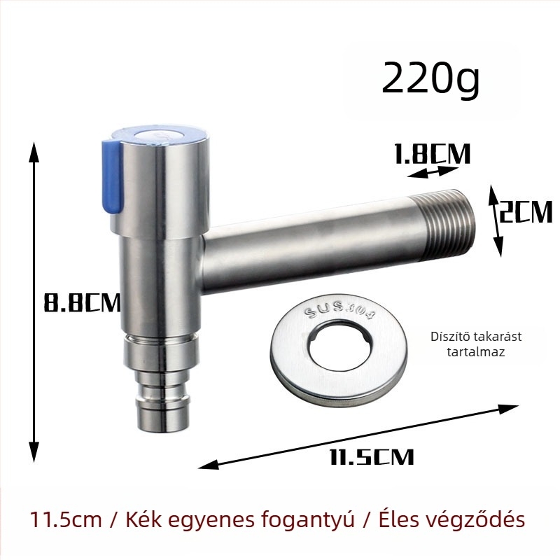 304 rozsdamentes acél mosógép csaptelek, falba beépíthető hosszabbító, 20 mm bemenet/kimenet, teljes réz szeleptest, 0–90 °C