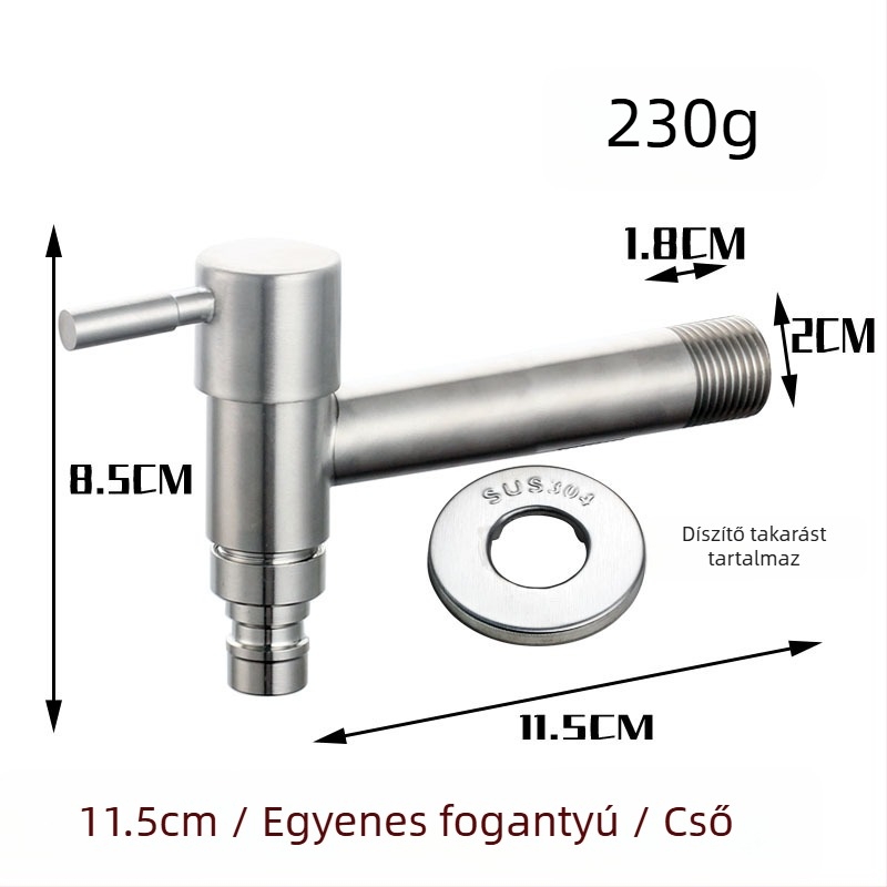 304 rozsdamentes acél mosógép csaptelek, falba beépíthető hosszabbító, 20 mm bemenet/kimenet, teljes réz szeleptest, 0–90 °C