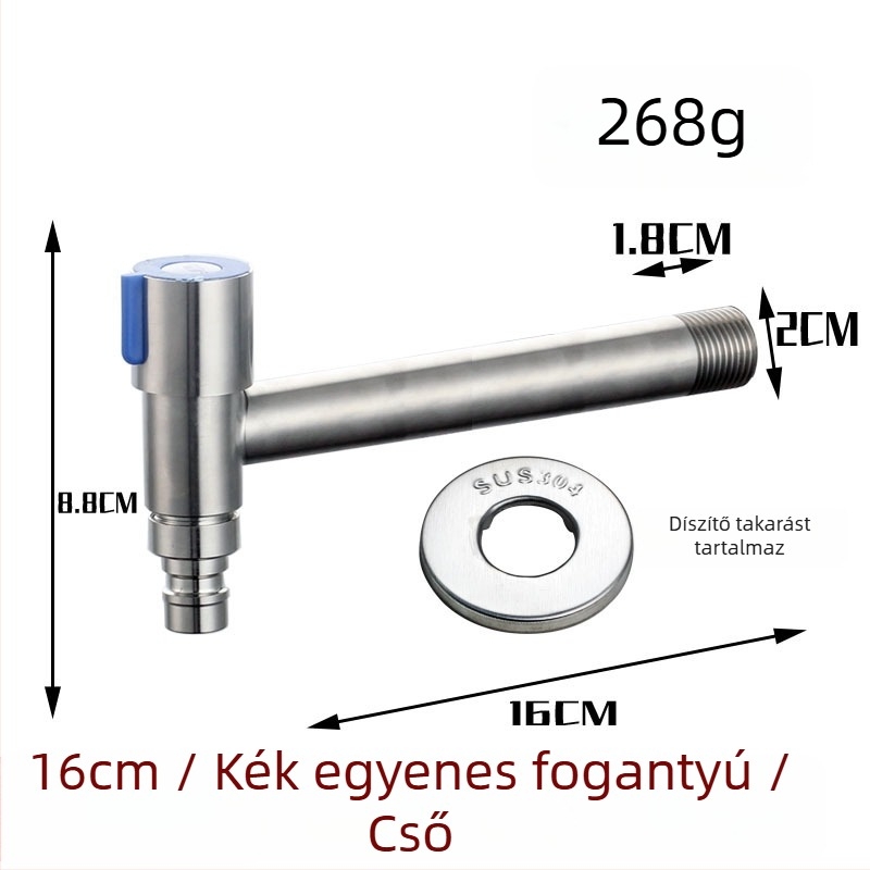 304 rozsdamentes acél mosógép csaptelek, falba beépíthető hosszabbító, 20 mm bemenet/kimenet, teljes réz szeleptest, 0–90 °C