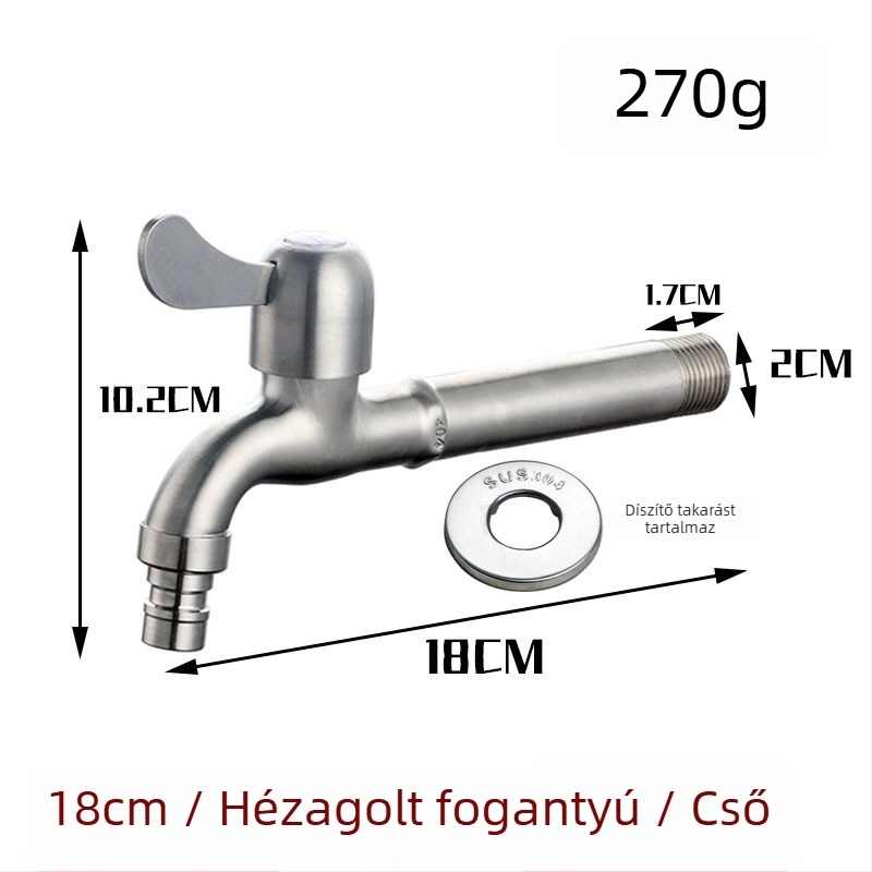 304 rozsdamentes acél mosógép csaptelek, falba beépíthető hosszabbító, 20 mm bemenet/kimenet, teljes réz szeleptest, 0–90 °C
