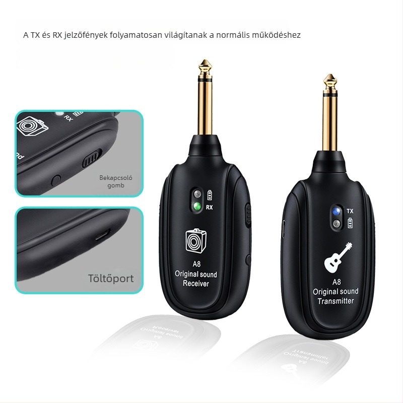 A-8 vezetéknélküli transzceiver elektromos gitárhoz és basszushoz | ABS ház | Karton csomagolás