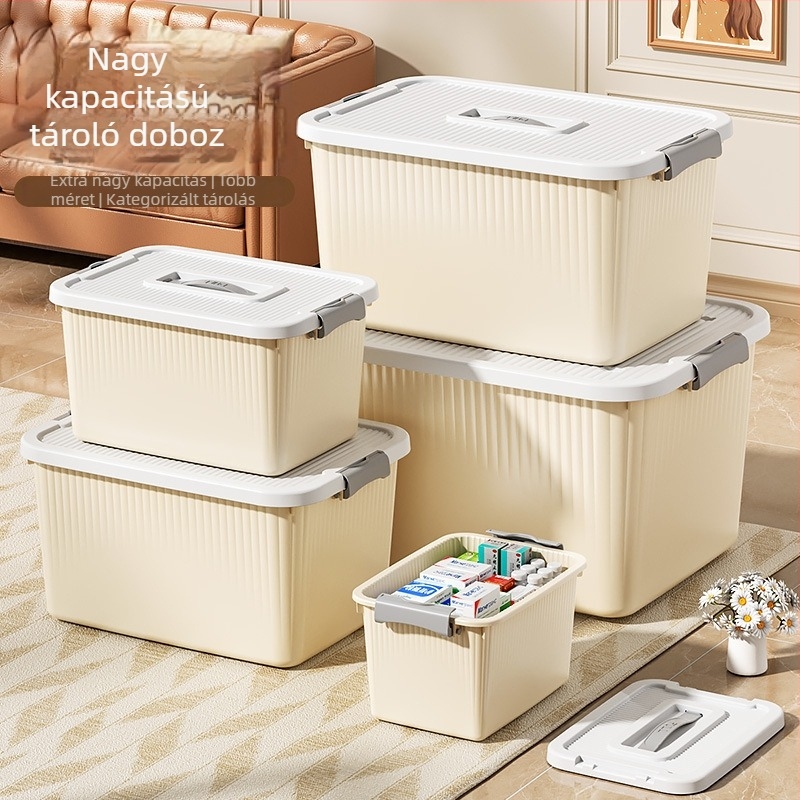 Kerekes tároló doboz (PP műanyag, nyitható fedél, hordozható, többfunkciós)