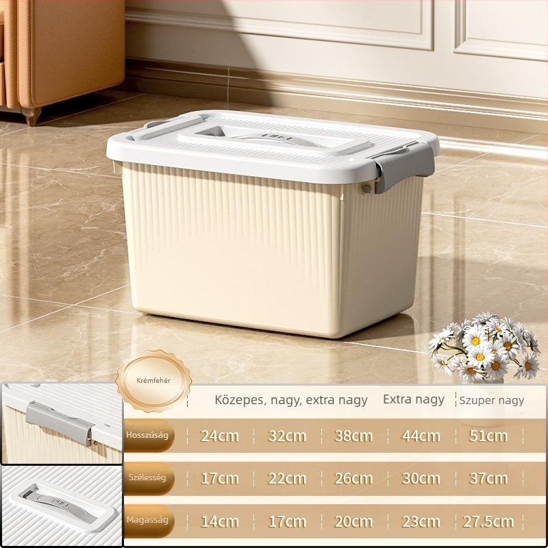 Kerekes tároló doboz (PP műanyag, nyitható fedél, hordozható, többfunkciós)