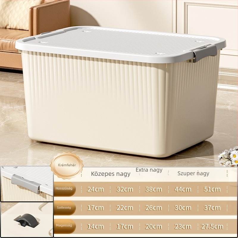 Kerekes tároló doboz (PP műanyag, nyitható fedél, hordozható, többfunkciós)
