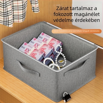 Összecsukható zárható tárolóedény katiónikus anyagból, fedél, 40–50 L, ideális kollégiumban ruhák és személyes tárgyak tárolására
