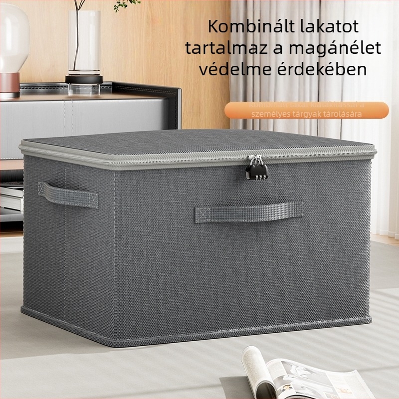 Összecsukható zárható tárolóedény katiónikus anyagból, fedél, 40–50 L, ideális kollégiumban ruhák és személyes tárgyak tárolására