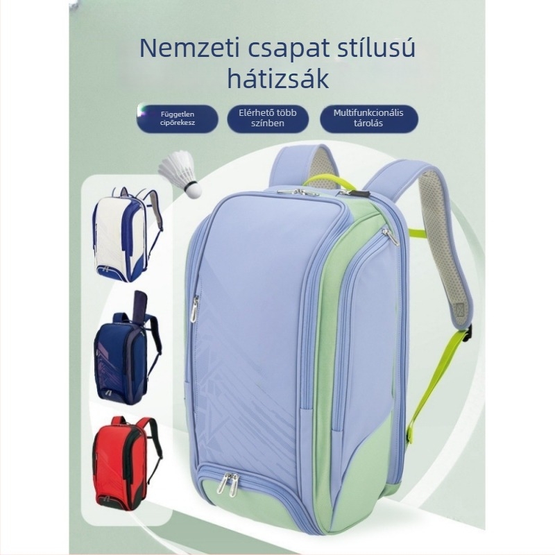 Kültéri vízálló tollaslabda/tenisz táska cipzárral és oldalsó zsebekkel, hordozható hálós hátizsák nagy kapacitással
