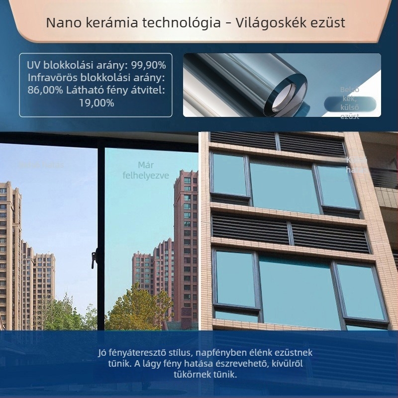 1 m PET ablakfilm tekercs — szigetelés, UV védelem, magánélet, öntapadó ablakfilm, egyszínű színek