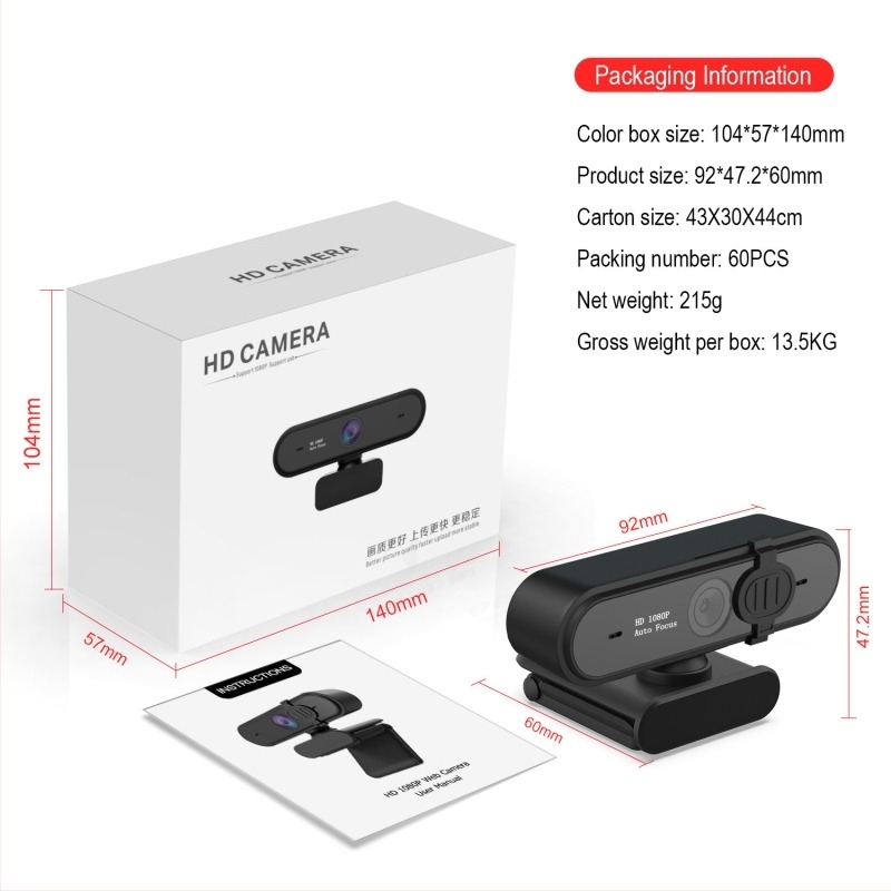 K20 HD webkamera autofókusszal, 1080p, USB 2.0, driver nélküli, beépített mikrofon