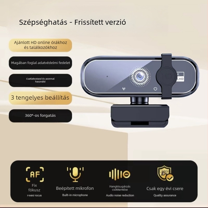 Okos PTZ HD asztali kamera 8MP szenzorral, USB 2.0, beépített mikrofonnal, drivermentes, online órákhoz és élő közvetítéshez