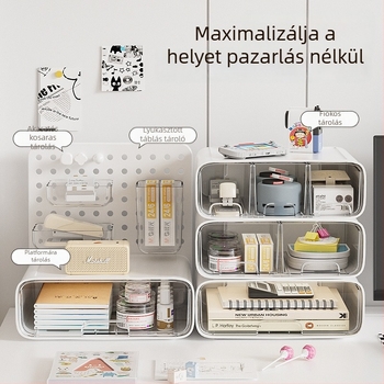 Asztali rendező doboz perforált lappal és levehető fiókkal – Modell 2508, Anyag AS, Modern minimalista stílus, Ékszer és irodaszer tárolása