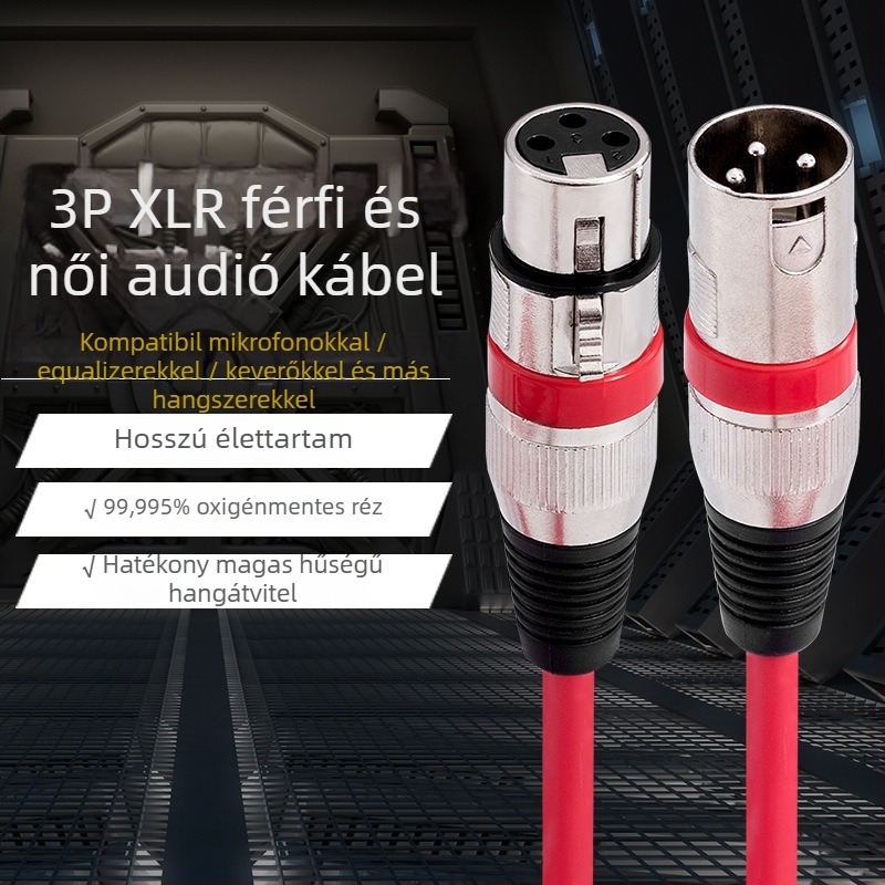XLR audiókábel, nikkelezett bevonat, oxigéntől mentes réz mag, ROHS tanúsított