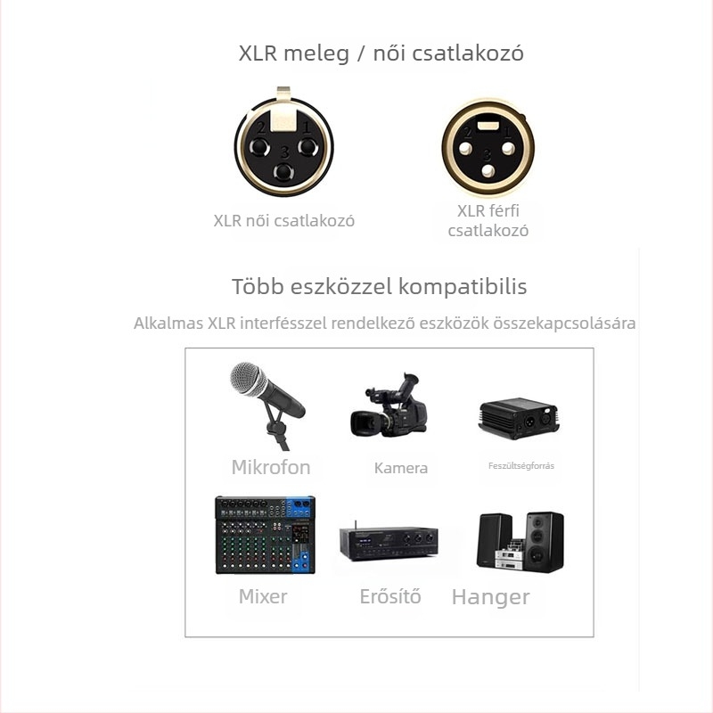 XLR audiókábel, nikkelezett bevonat, oxigéntől mentes réz mag, ROHS tanúsított