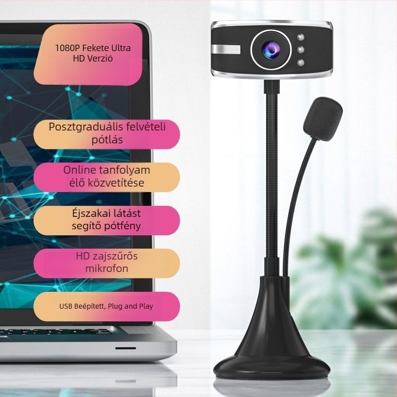HD webkamera asztali számítógéphez és noteszgéphez, 12 MP szenzor, IEEE 1394 csatlakozó, elektronikus képstabilítás