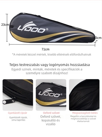 Két ütő befogadására alkalmas tollaslabda táska, hordozható sporttáska, Oxford anyagú, vízálló, testre szabható
