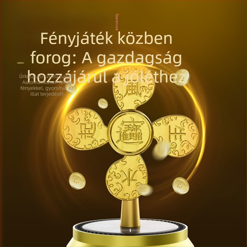 Autó belső illatosító forgó napelemes difuzorral, fémtartóval; virágos illat citromos jegyekkel; dekoratív, szúnyogriasztó, frissítő és szagelhárítás; illat 61–90 órát tart.