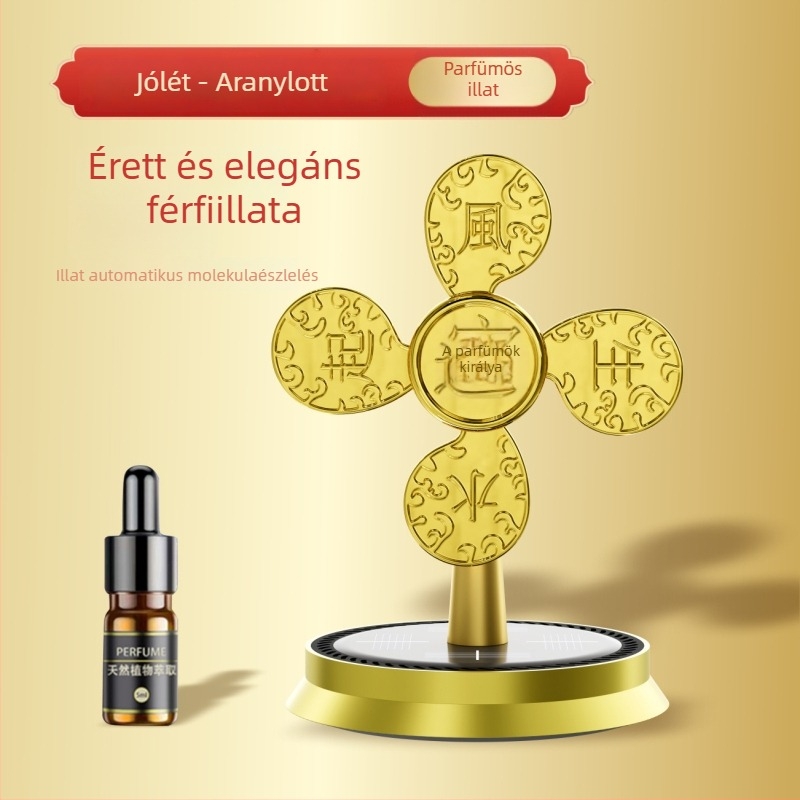 Autó belső illatosító forgó napelemes difuzorral, fémtartóval; virágos illat citromos jegyekkel; dekoratív, szúnyogriasztó, frissítő és szagelhárítás; illat 61–90 órát tart.