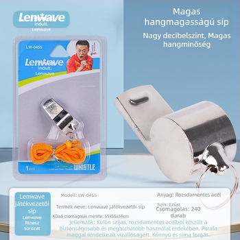 Langwei rozsdamentes acél síp – modell LW-0456/0455, sportbíró síp, iskolai sportok, csomagolás 480 darab