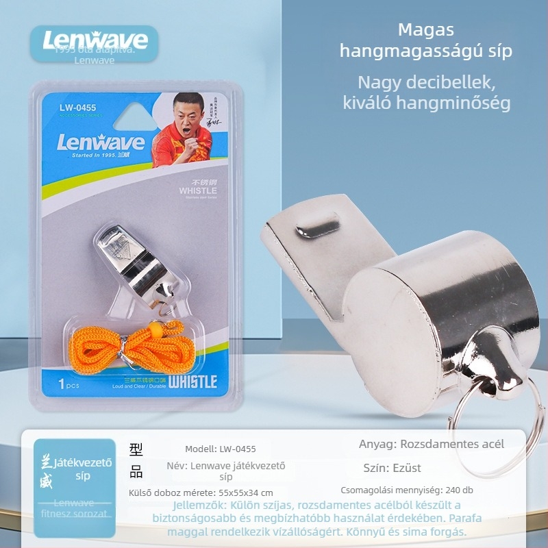 Langwei rozsdamentes acél síp – modell LW-0456/0455, sportbíró síp, iskolai sportok, csomagolás 480 darab