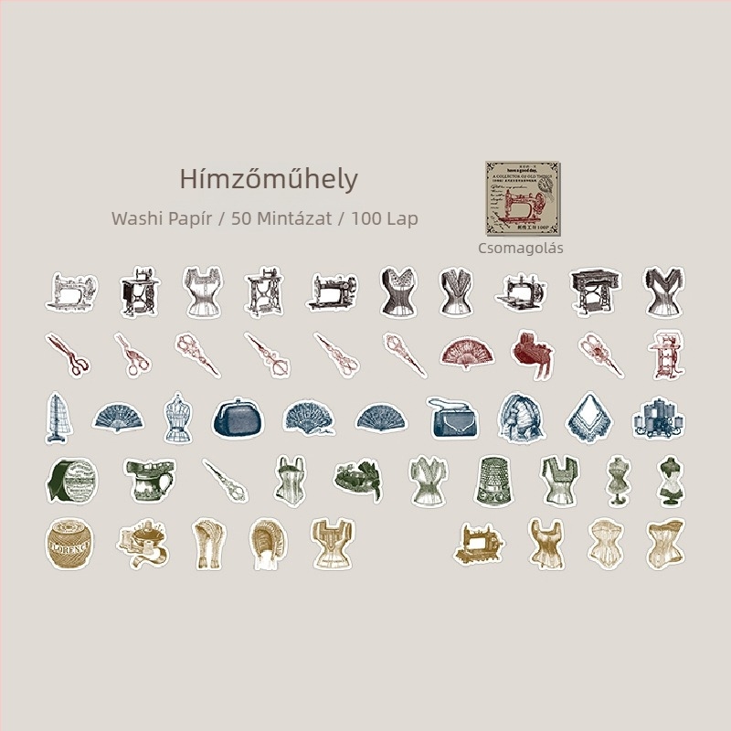 Dobozos matricák — retro stílus, ragasztóval, 100 db, tömeg 19 g, márka DREHOP