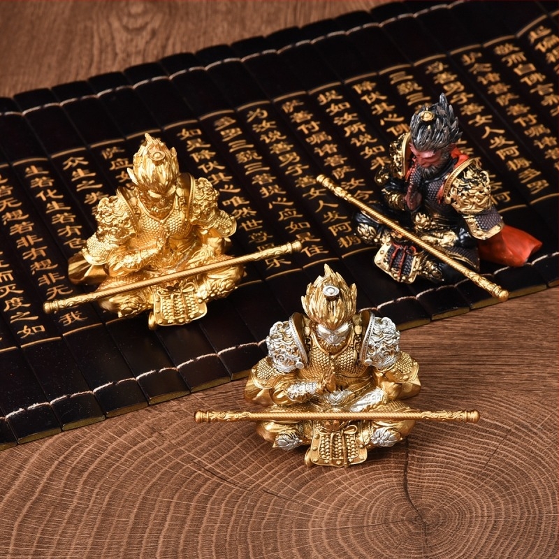Sun Wukong műgyanta figurka – nemzeti trend stílusú karakter szobor autóhoz, nappaliba vagy irodába, tea pet ajándék