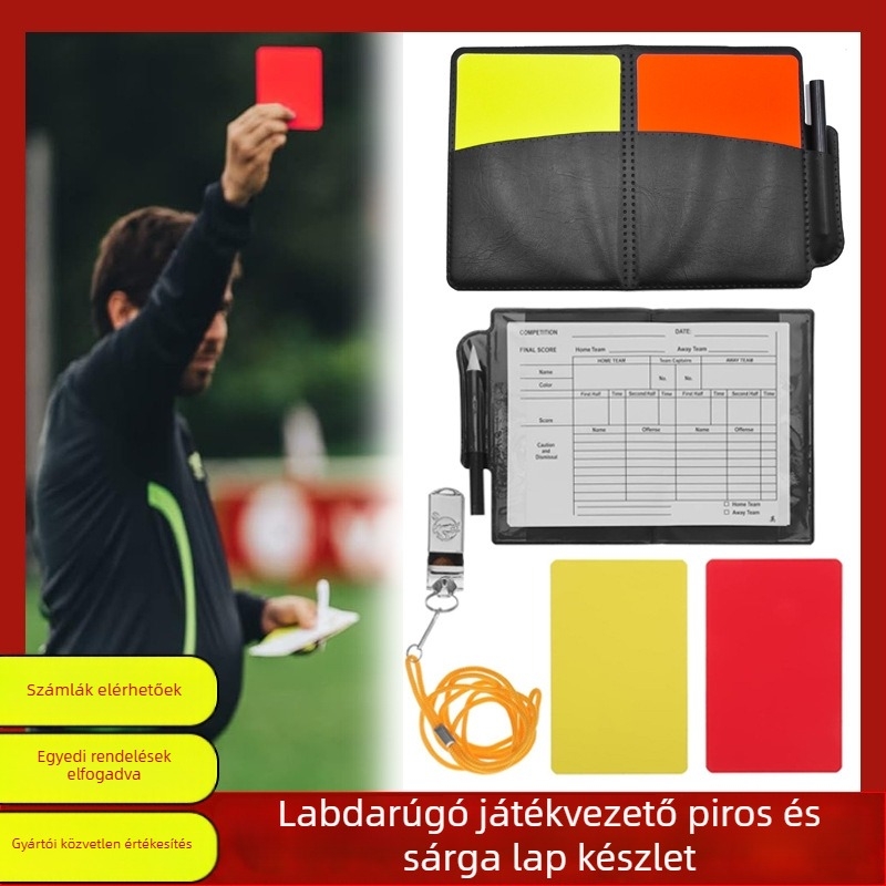 Futballbíró piros–sárga kártyakészlet tollal (PVC) — 500 db, futball, kosárlabda, tollaslabda, röplabda; eredményjelző tábla