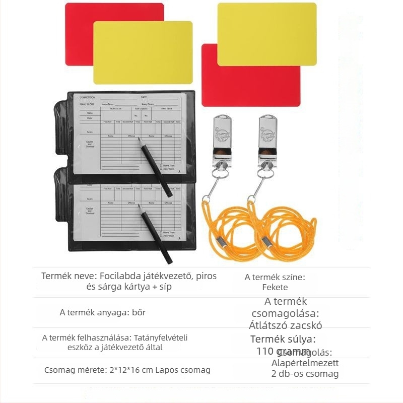 Futballbíró piros–sárga kártyakészlet tollal (PVC) — 500 db, futball, kosárlabda, tollaslabda, röplabda; eredményjelző tábla