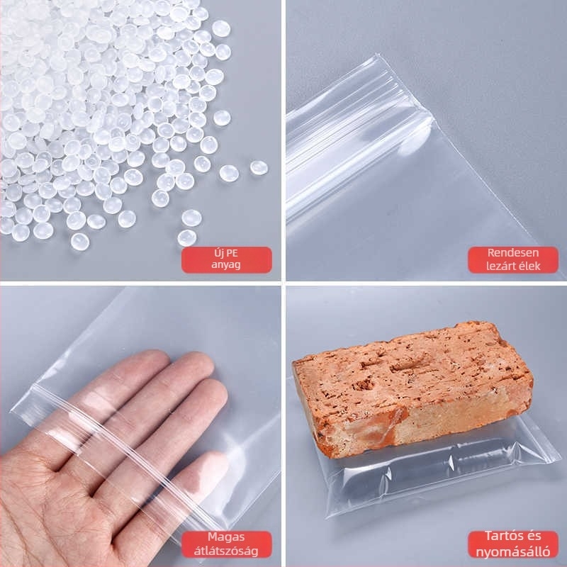 Átlátszó önzáró műanyag tasak (Márka: Mino; Anyag: Új anyag; Zárási hossz: 2–4 cm; Tolerancia: ±5 mm)